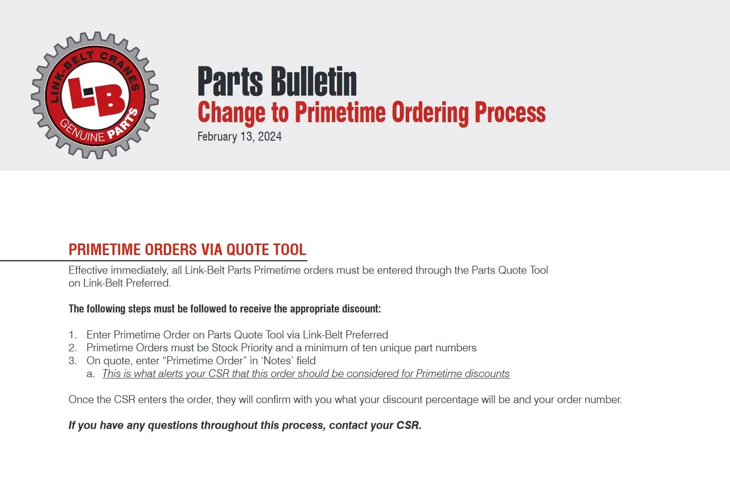 Link clearance belt preferred